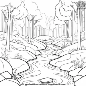 Peaceful Forest Stream Coloring Pages