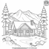 Peaceful Mountain Cabin Coloring Pages