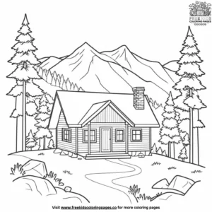 Peaceful Mountain Cabin Coloring Pages