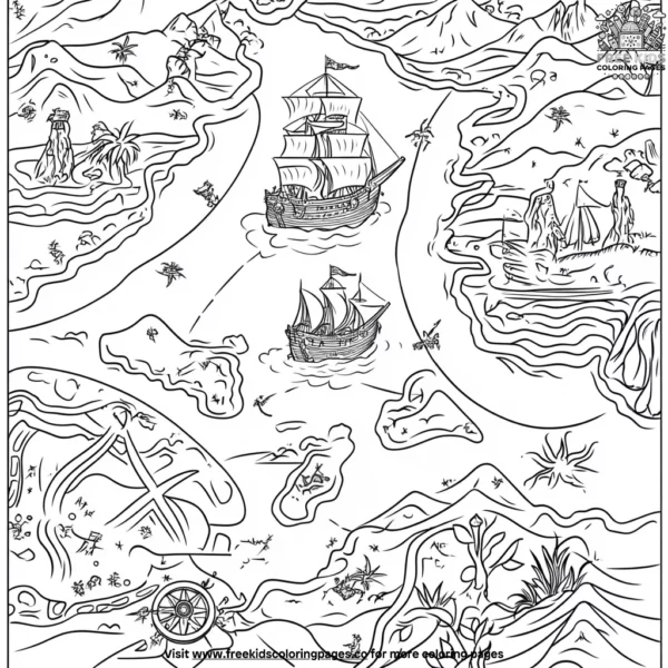 Pirate map mystery coloring pages