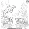 Playful Dolphins and Sea Turtles Coloring Pages