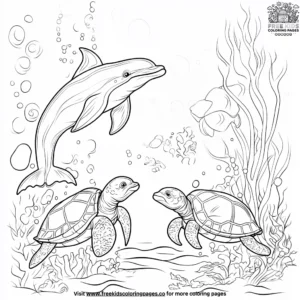 Playful dolphins and sea turtles coloring pages