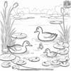 Playful Ducklings by the Pond Coloring Pages