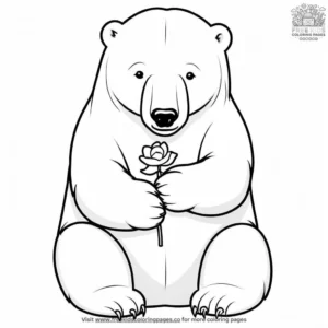 Polar Bear With Flower Coloring Pages