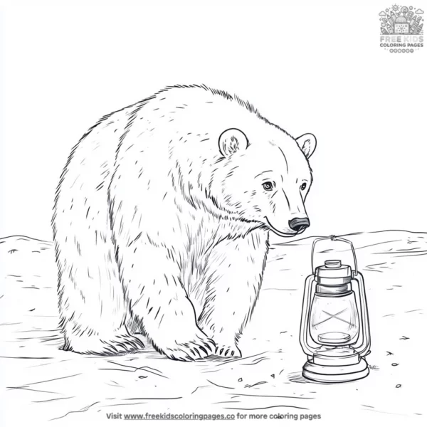 Polar bear with lantern coloring pages