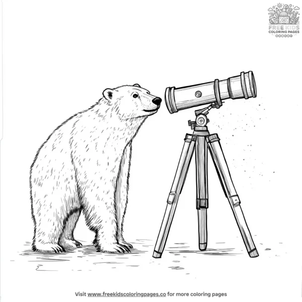 Polar bear with telescope coloring pages