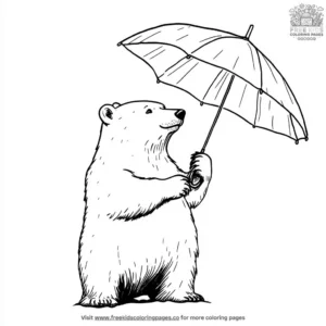 Polar Bear With Umbrella Coloring Pages