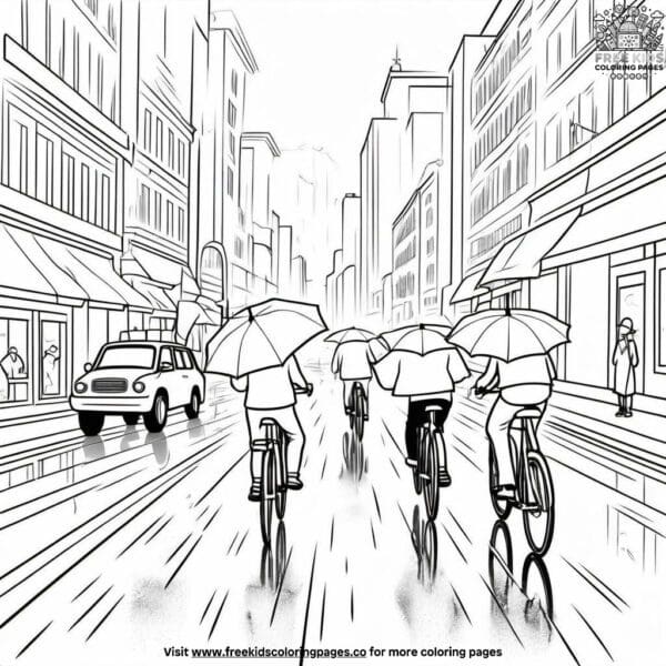 Rainy road safety coloring pages