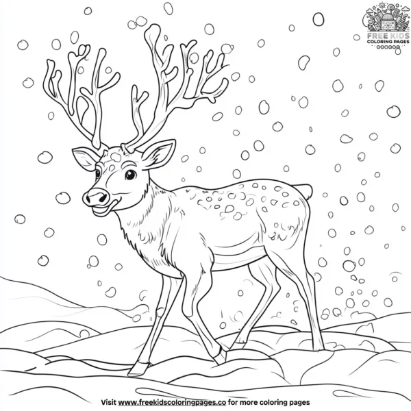 Reindeer in the snow coloring pages