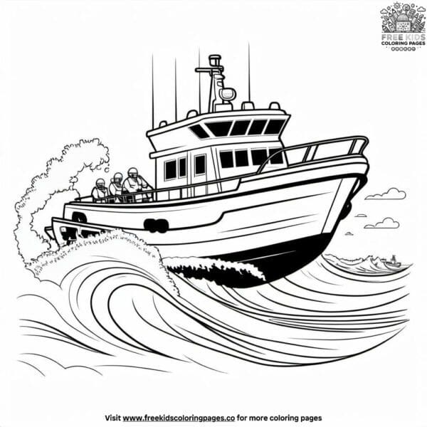 Rescue boat mission coloring pages