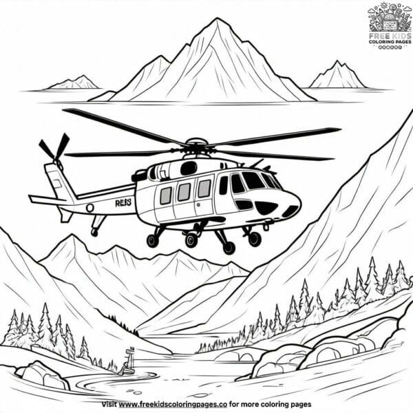 Rescue helicopter missions coloring pages