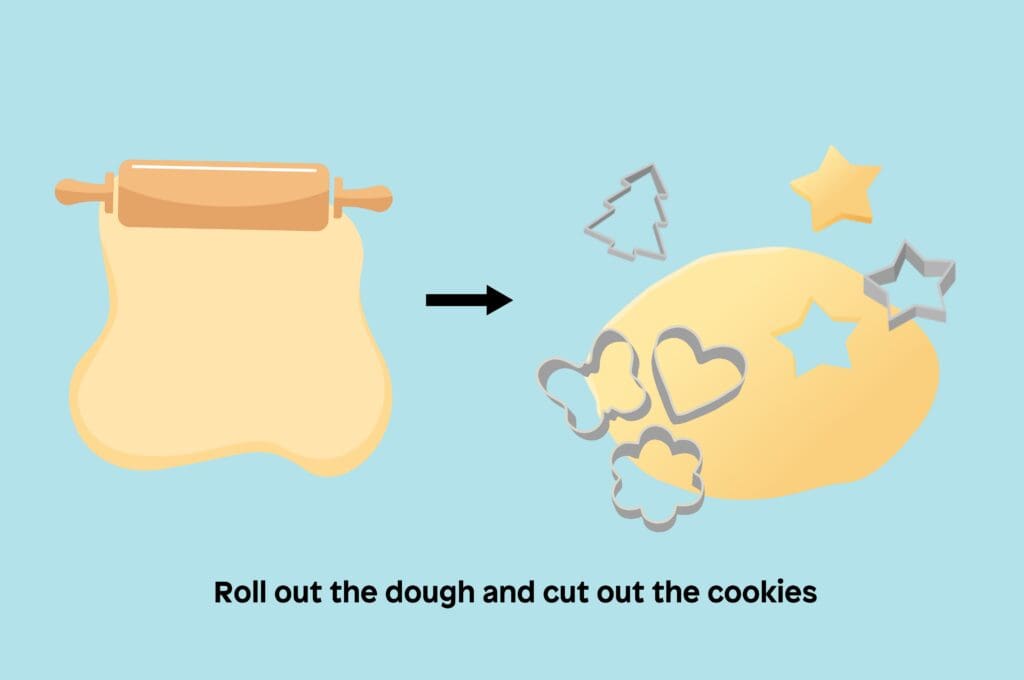 Roll out the dough and use cookie cutters to shape the biscuits