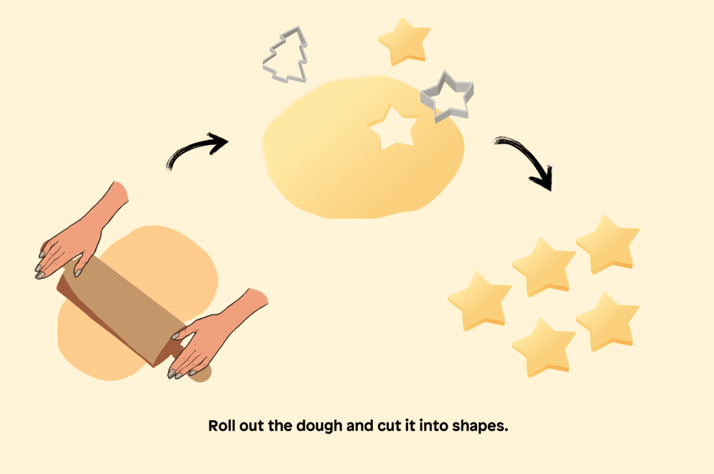 Roll out the sugar cookie dough and cut it into shapes using cookie cutters