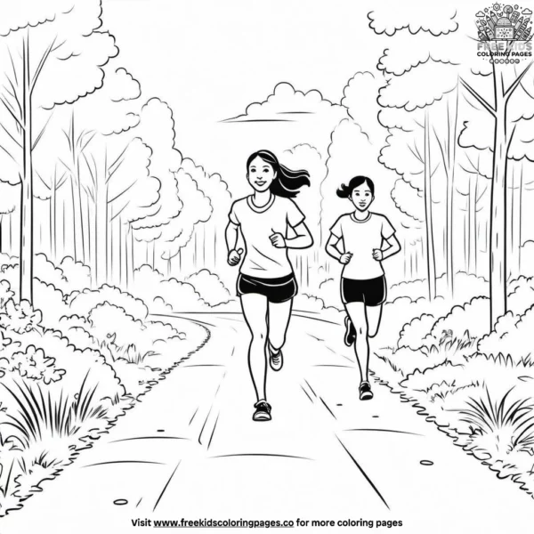 Running and jogging outdoors coloring pages