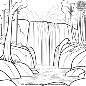 Rushing Forest Waterfall Coloring Pages