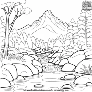 Rushing Mountain Stream Coloring Pages