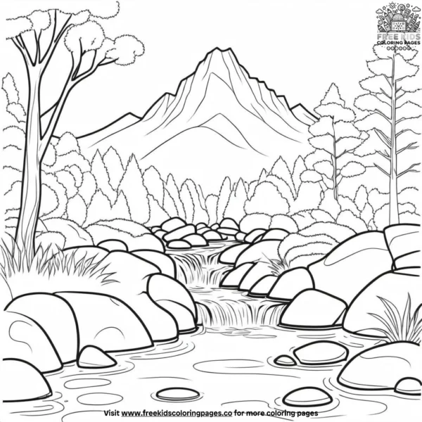 Rushing mountain stream coloring pages