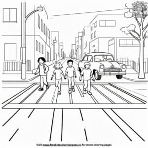 Safe Street Crossing Coloring Pages