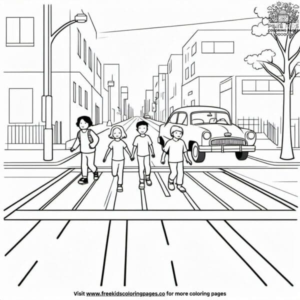 Safe street crossing coloring pages