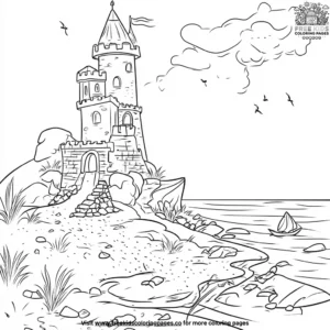 Sandcastle on the shore coloring pages