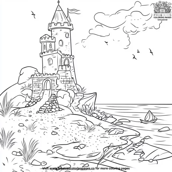 Sandcastle on the shore coloring pages