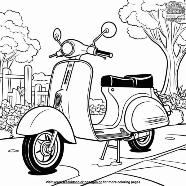 Scooter on a sidewalk coloring pages