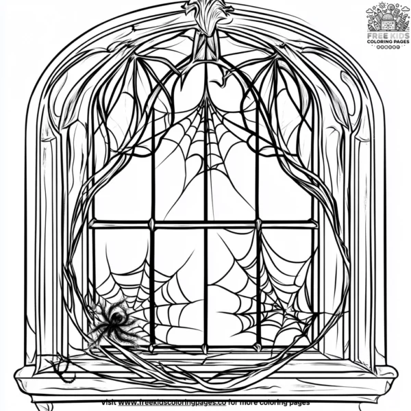 Shadowy windows of a haunted house coloring pages