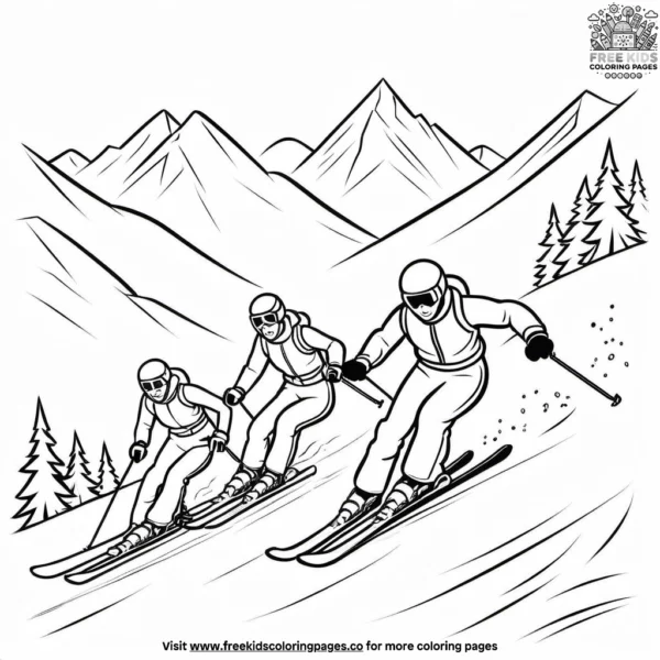 Ski slopes coloring pages