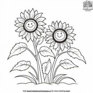 Smiling Sunflowers in the Breeze Coloring Pages