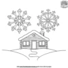 Snowflake and Cabin Coloring Pages