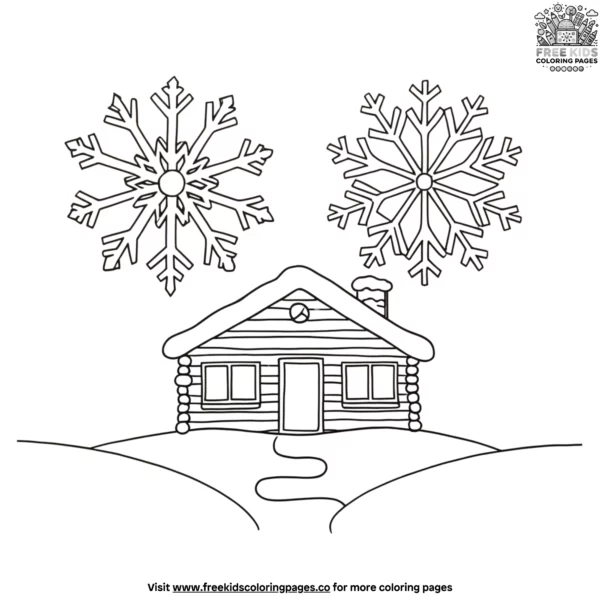 Snowflake and cabin coloring pages