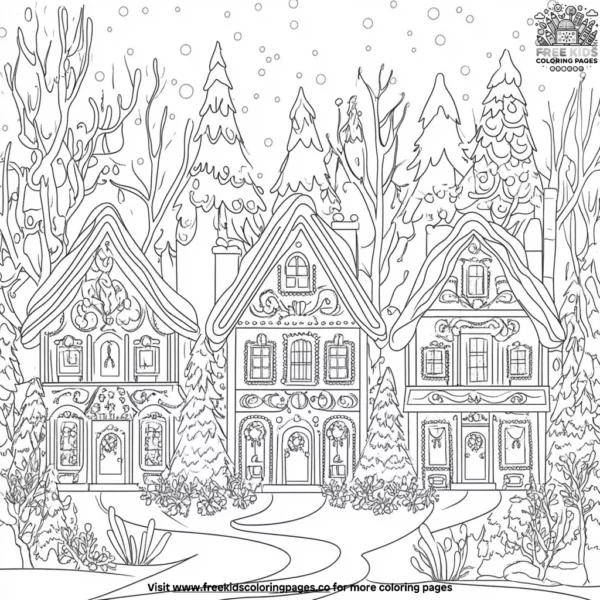 Snowy day gingerbread house coloring pages