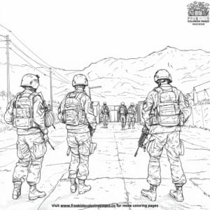 Soldiers in a military base coloring pages