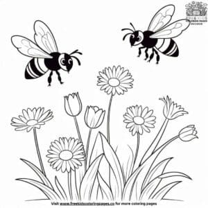 Spring Blossoms and Bees Coloring Pages