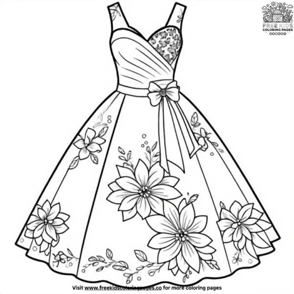 Spring floral dresses coloring pages