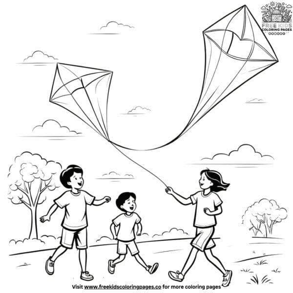 Springtime kite flying adventures coloring pages