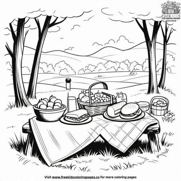 Springtime picnic fun coloring pages