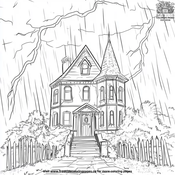 Storm soaked haunted house coloring pages