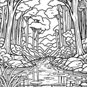 Stream Reflecting Trees Coloring Pages