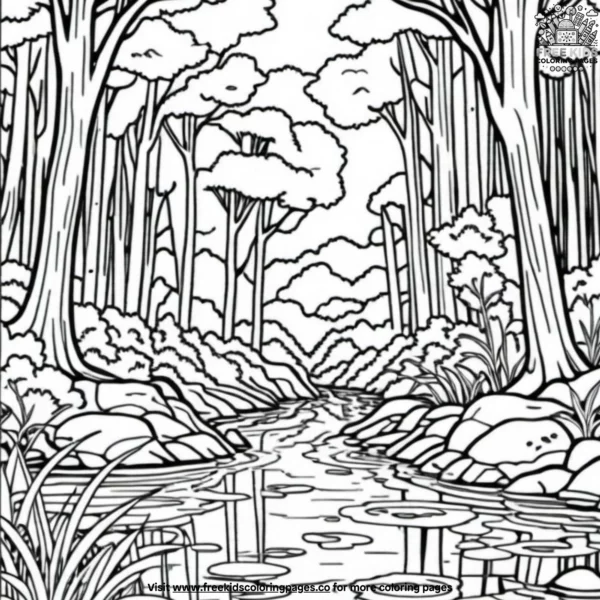 Stream reflecting trees coloring pages