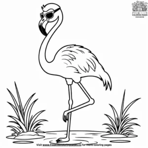 Stylish flamingo with sunglasses coloring pages