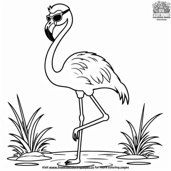 Stylish flamingo with sunglasses coloring pages