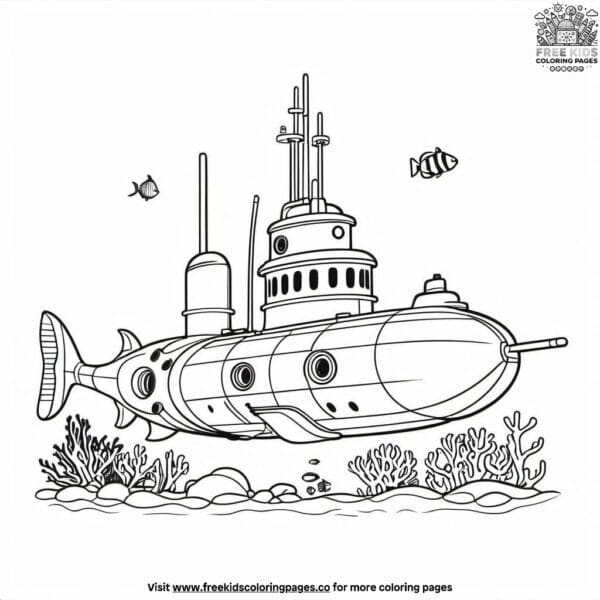 Submarine exploration coloring pages