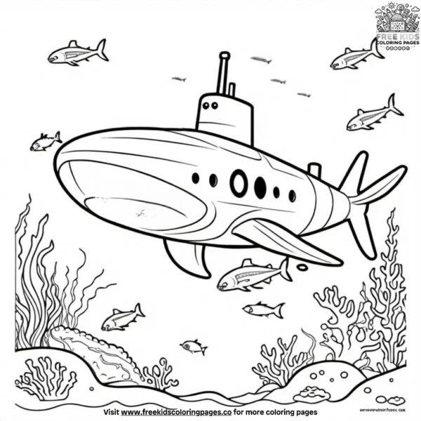 Submarine exploring the ocean coloring pages