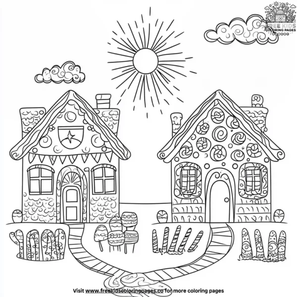 Sunny day gingerbread house coloring pages