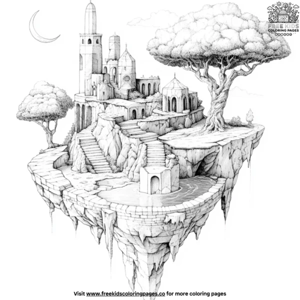 Surreal landscapes coloring pages