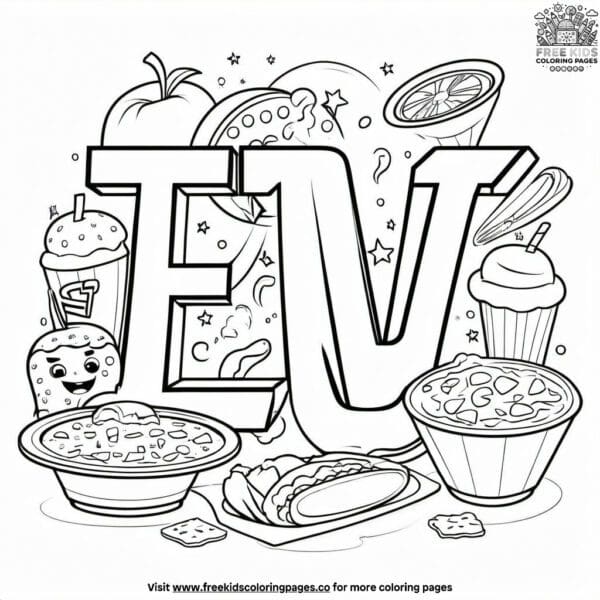 Tasty food letters coloring pages