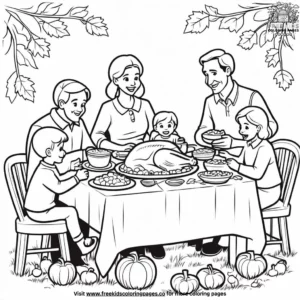 Thanksgiving family gathering coloring pages