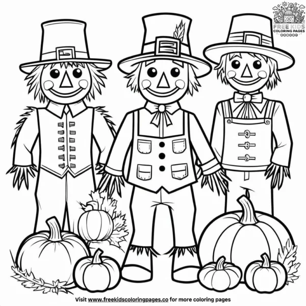 Thanksgiving scarecrows coloring pages