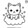 Kawaii Cat Floating on a Cloud Coloring Pages